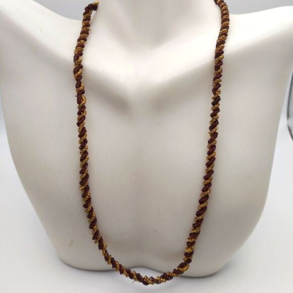 Estate rope necklace red and gold tone threaded - Picture 1 of 2